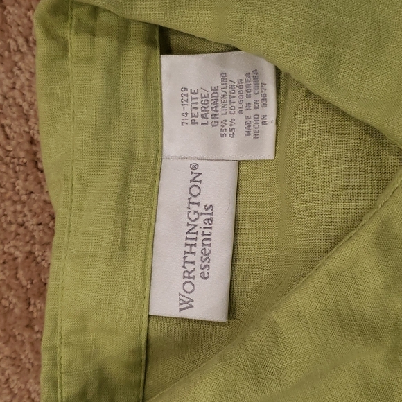 WORTHINGTON Linen Green Cuffed Blouse - Picture 7 of 7